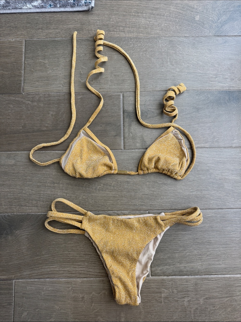 Gold Sparkle Triangle Bikini Top & Bottom Set - Women Swim Bikini